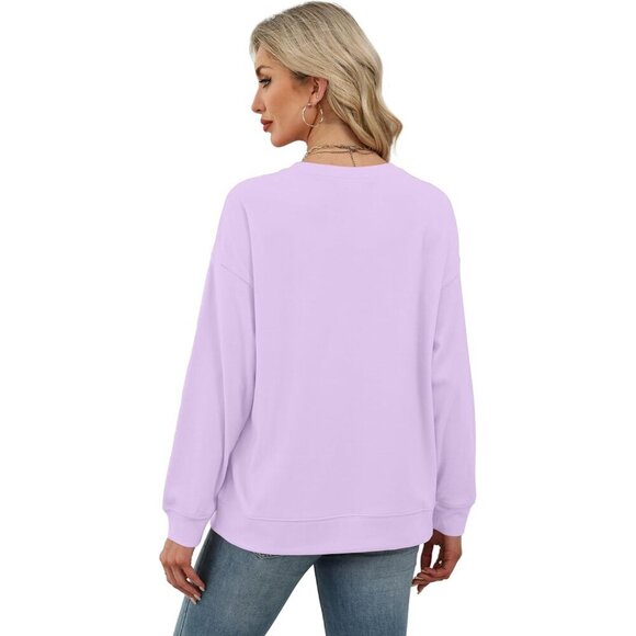 Women's Crew Neck Sweatshirt Loose Pullover Long Sleeve Soft Top Casual - Picture 5 of 5